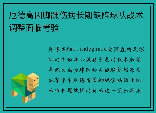 厄德高因脚踝伤病长期缺阵球队战术调整面临考验 厄德高因脚踝伤病长期缺阵球队战术调整面临考验